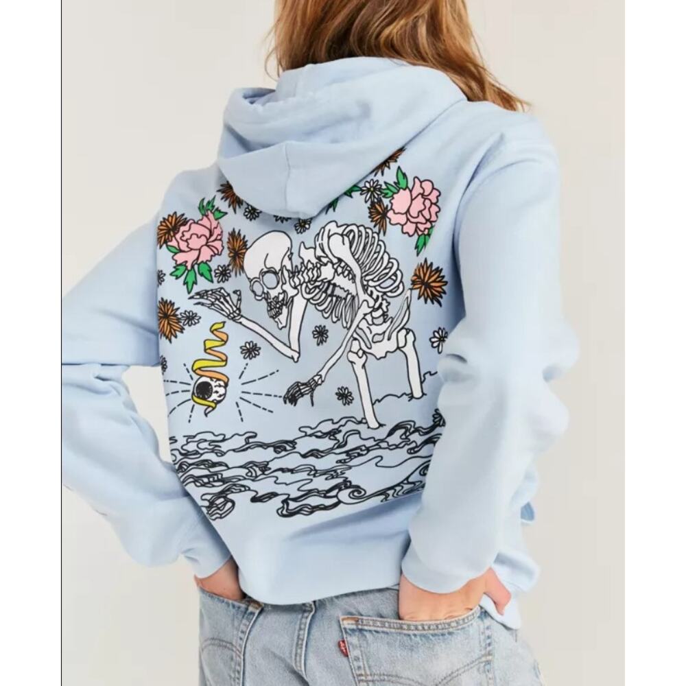 Silence + Noise‎ Skeleton Flower Hoodie Sweatshirt Light Blue Size Medium